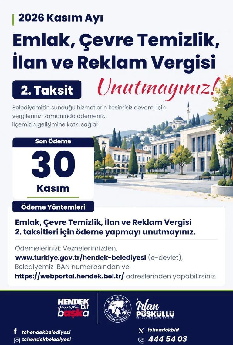 HENDEK BELEDİYESİNDEN UYARI: SON GÜN 30 KASIM