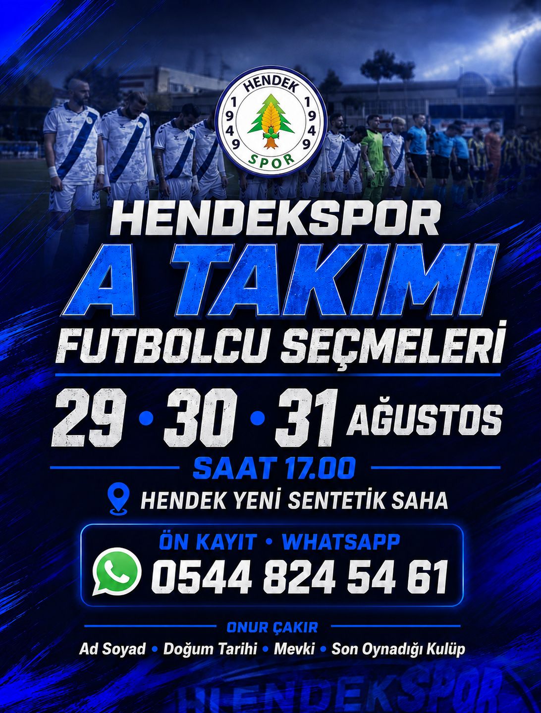 Hendekspor A Takımı Futbolcu Seçmeleri Başlıyor!